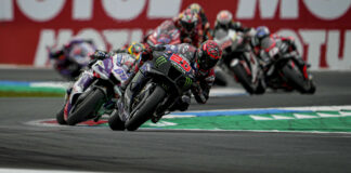 Fabio Quartararo (20) before it all went wrong in the MotoGP race at Assen. Photo courtesy Monster Energy Yamaha.