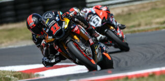 Mathew Scholtz (11) and Danilo Petrucci (9) on track together Friday at Ridge Motorsports Park. Photo by Brian J. Nelson.