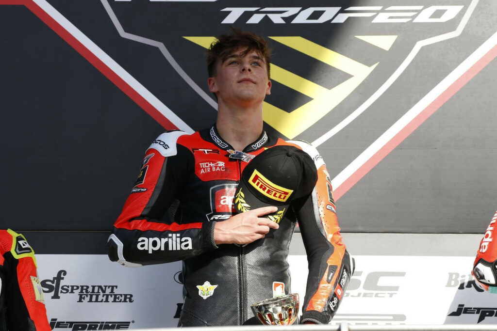 Max Toth on top of the podium at Mugello. Photo courtesy BK Corse.