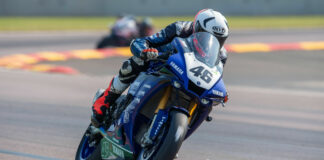Mike Jones (46) took pole position and won Race One at Hidden Valley. Photo by Karl Phillipson @optikalphoto, courtesy ASBK.