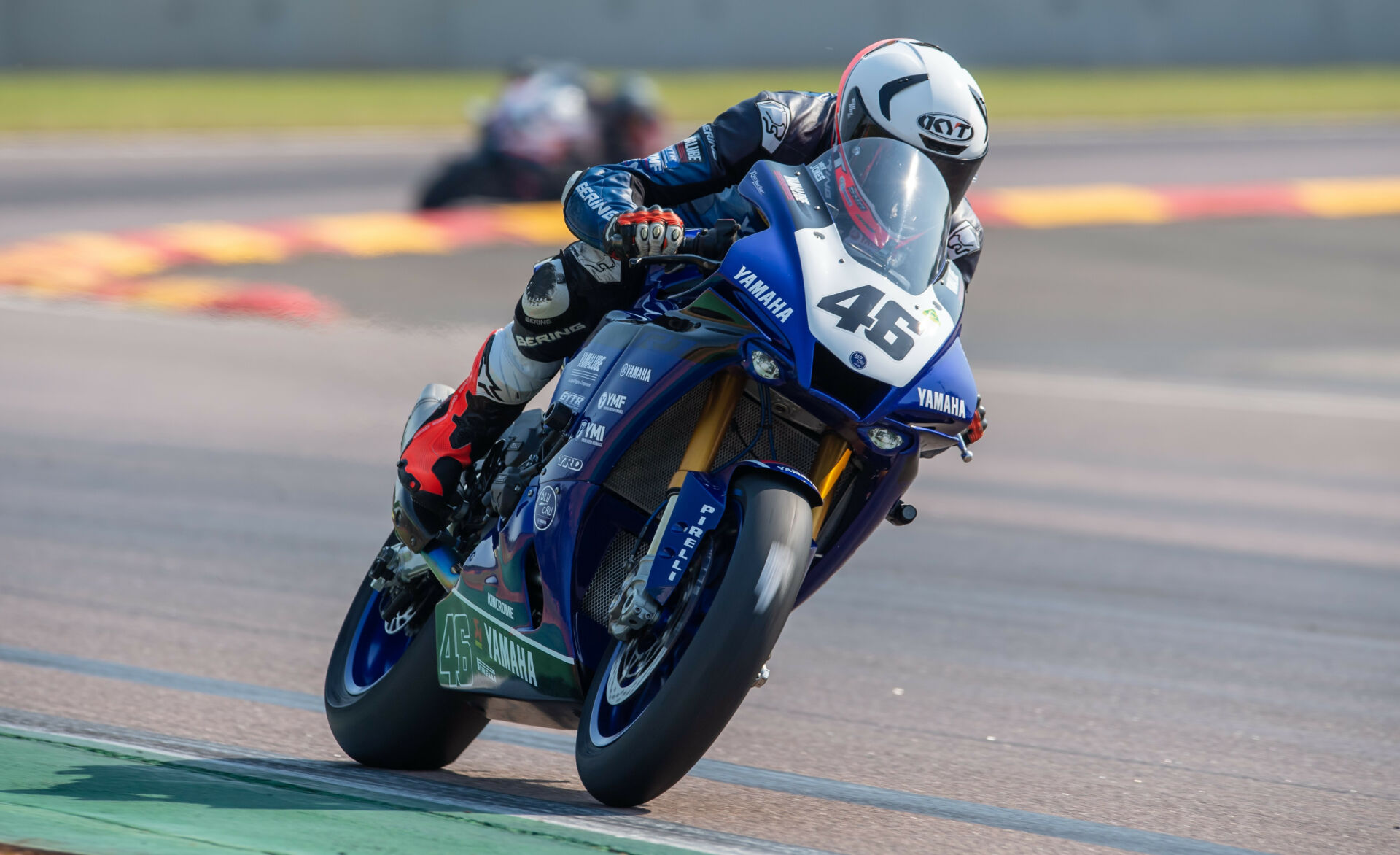 Mike Jones (46) took pole position and won Race One at Hidden Valley. Photo by Karl Phillipson @optikalphoto, courtesy ASBK.