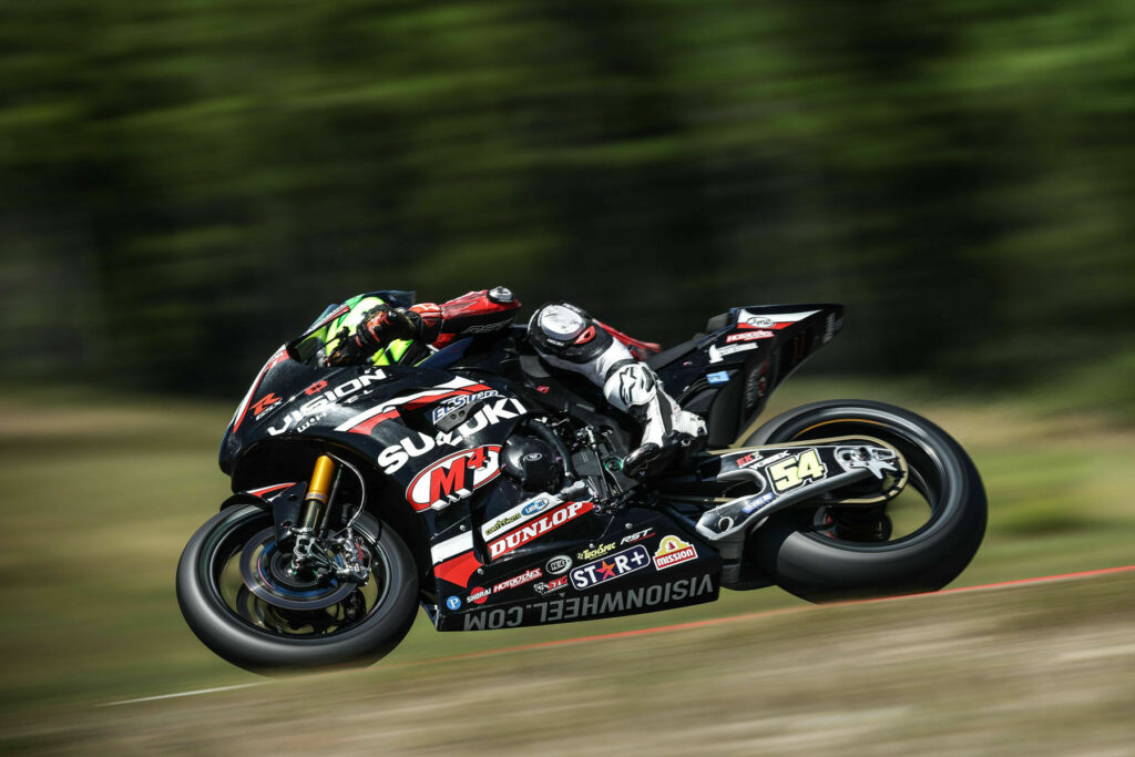 After a sixth-place finish, Richie Escalante (54) is continuing to make strides aboard his Vision Wheel M4 ECSTAR Suzuki GSX-R1000R. Photo by Brian J. Nelson, courtesy Suzuki Motor USA LLC.