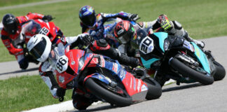 Ben Young (86) leads Trevor Dion (20) at Grand Bend Motorplex. Photo by Rob O’Brien, courtesy CSBK.