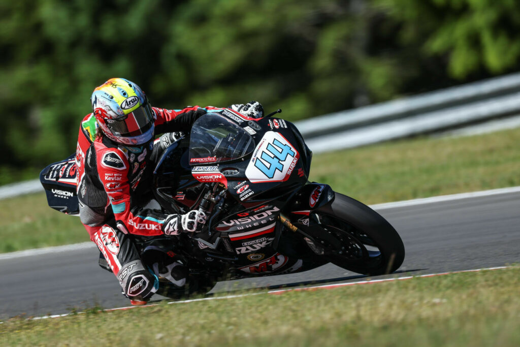 After a tough Race 2, Sam Lochoff (44) is ready to heal up before the upcoming round at WeatherTech Raceway Laguna Seca. Photo by Brian J. Nelson, courtesy Suzuki Motor USA LLC.