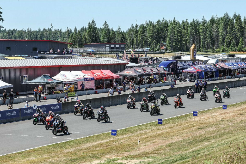 The grid at the start of Stock 1000 Race Two. Photo by Brian J. Nelson, courtesy MotoAmerica.