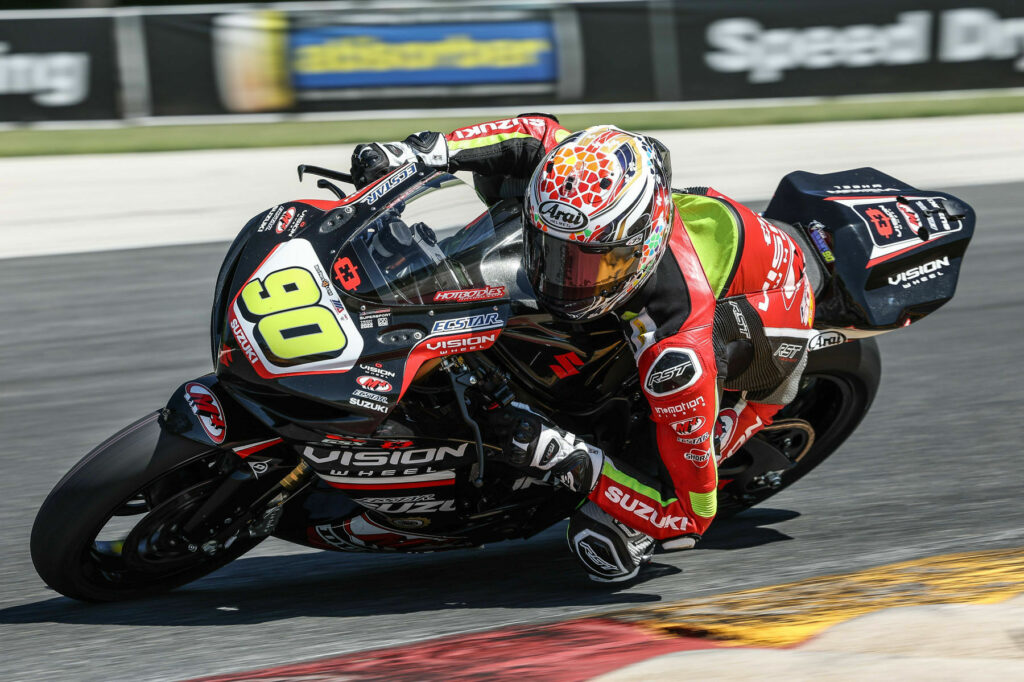 After a tough week in Virginia, Liam Grant (90) breaks into the  top ten in Race 1 at Road America. Photo courtesy Suzuki Motor USA, LLC.