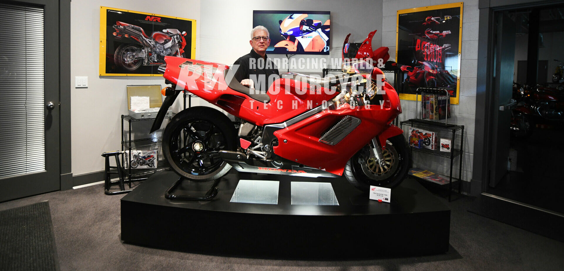 André Grasso with one of his two oval-piston 1992 Honda NR750s in what is now his living room.