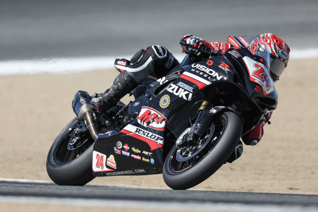 A top five for Cory Ventura (24) in Race Two to cap off a great first weekend aboard the Vision Wheel M4 ECSTAR Suzuki GSX-R750. Photo by Brian J. Nelson, courtesy Suzuki Motor USA LLC.