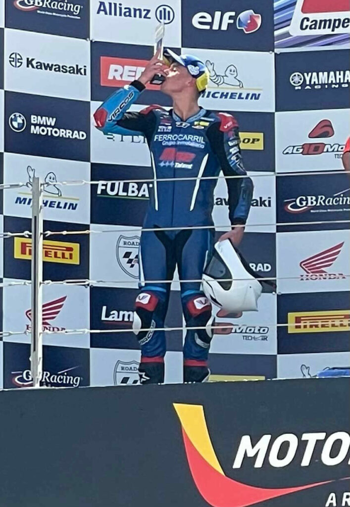 American Max Toth on the podium at MotorLand Aragon. Photo courtesy Bert Toth.