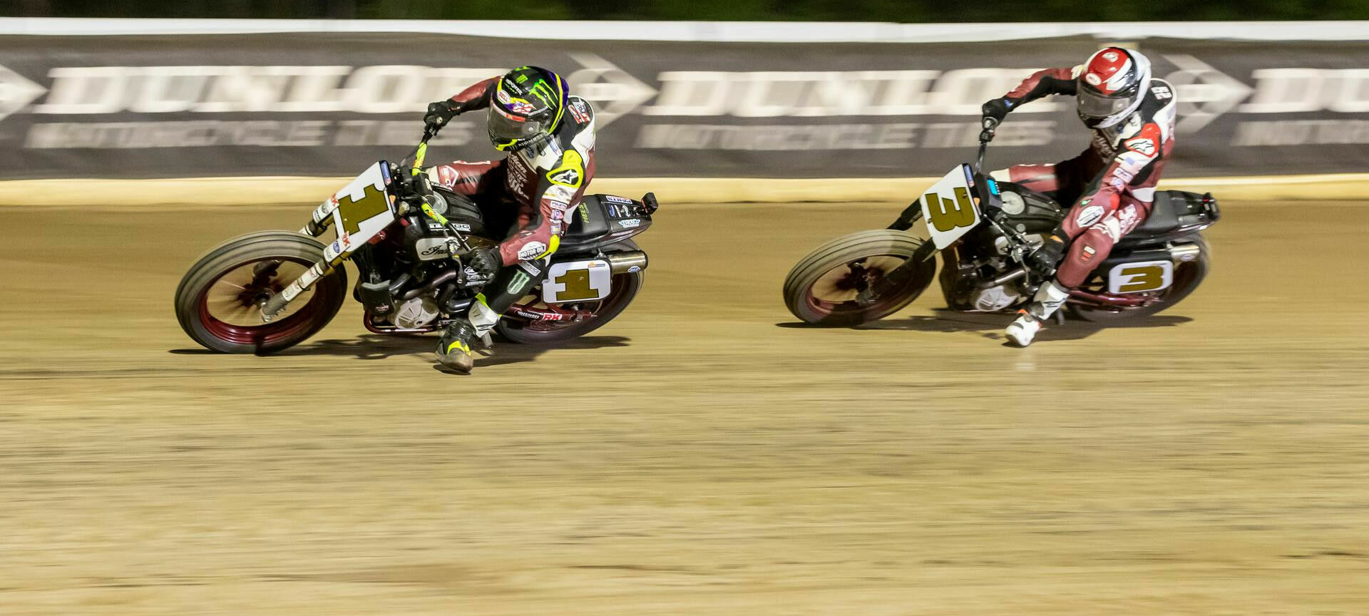 Teammates and AFT SuperTwins Championship rivals Jared Mees (1) and Briar Bauman (3). Photo courtesy AFT.