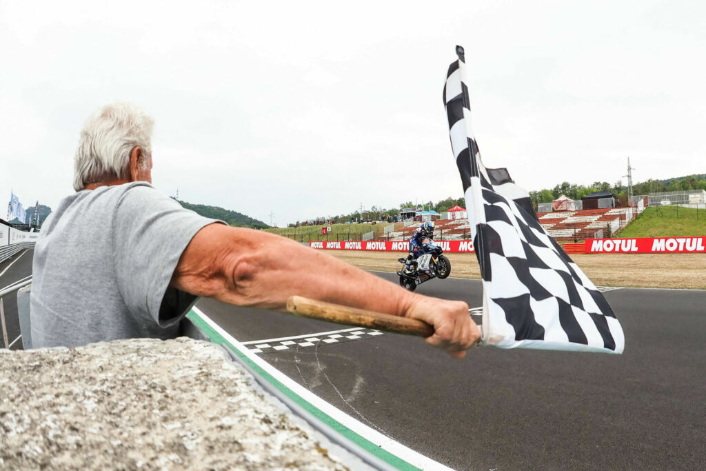 Lorenzo Baldassarri (7) won World Supersport Race One at Most. Photo courtesy Dorna.