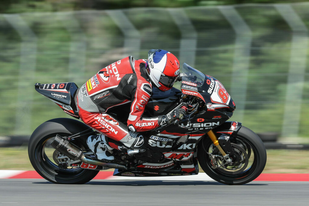 Still on the mend, Jake Lewis (85) fought through the pain for a top-10 finish in Race One. Photo courtesy Suzuki Motor USA LLC.