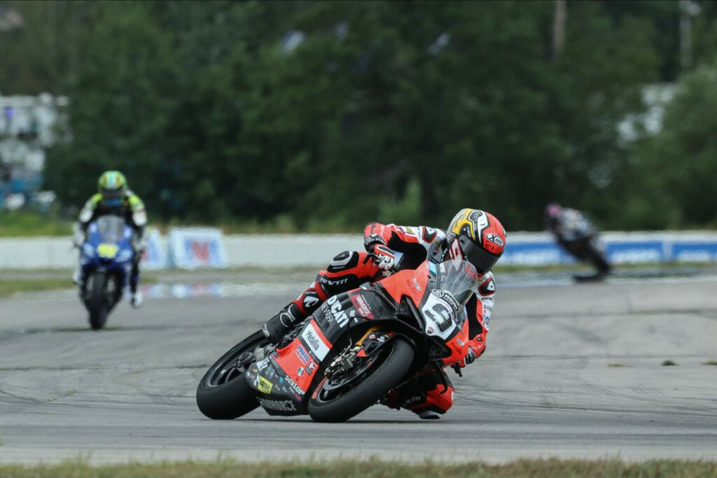 Danilo Petrucci (9) won his fourth MotoAmerica Medallia Superbike race of the year, taking over the championship points lead from Jake Gagne in the process at Brainerd International Raceway on Sunday. Gagne crashed out of the lead. Photo by Brian J. Nelson, courtesy MotoAmerica.