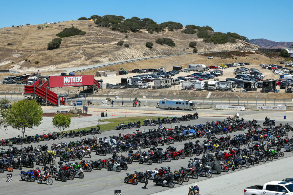 The motorcycle parking area and one of the many camping areas as seen during the MotoAmerica event. Photo by Brian J. Nelson.