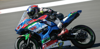 Max Van (48) at speed on his SportbikeTrackGear.com Kawasaki Ninja 400. Photo by Brian J. Nelson.