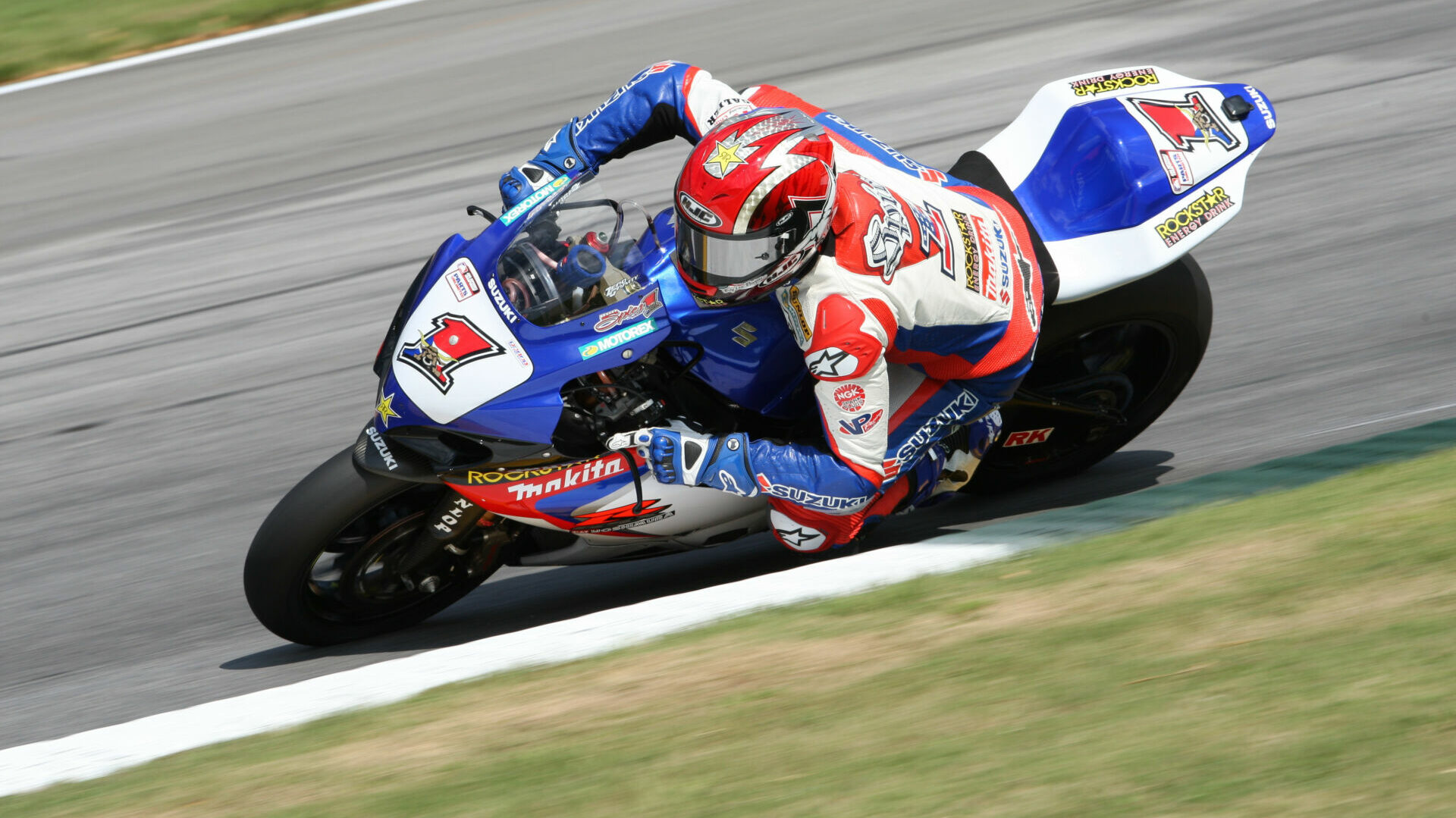 Ben Spies (1), as seen on his Yoshimura Suzuki AMA Superbike in 2008. Photo by Brian J. Nelson.