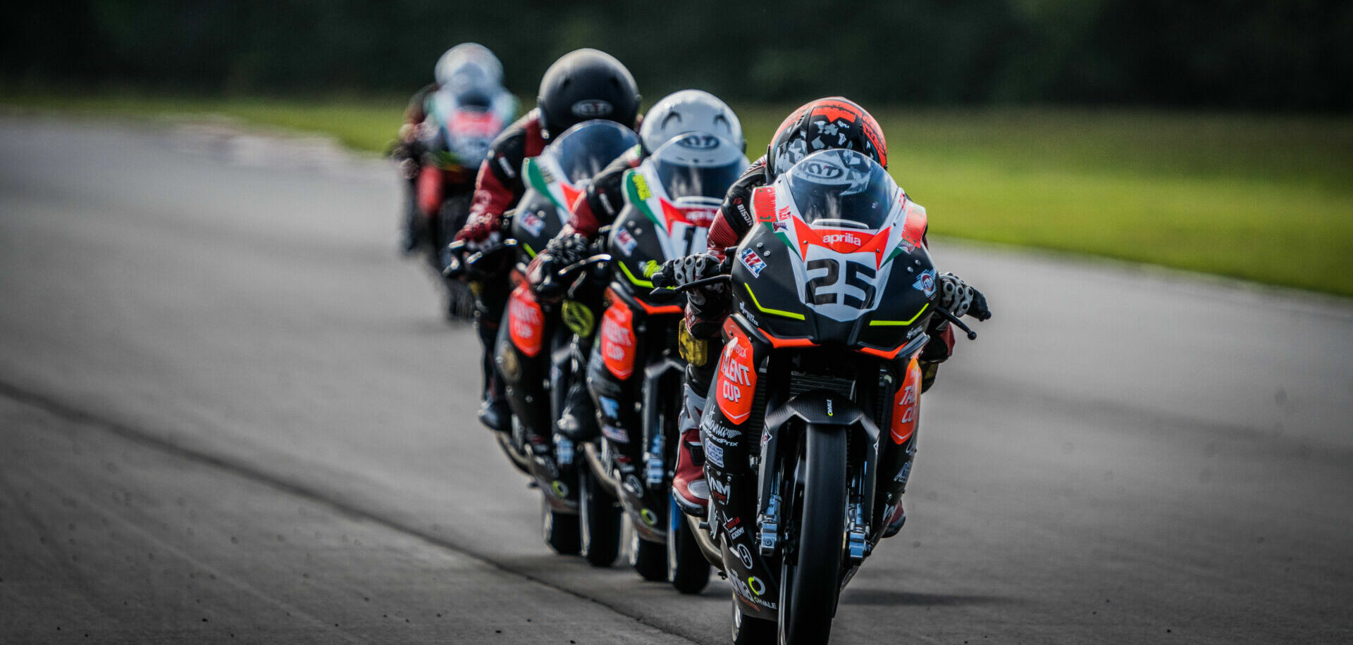 Alex Enriquez (25) leading a NATC race at Roebling Road Raceway. Photo by Fast Glass Media, courtesy NATC.