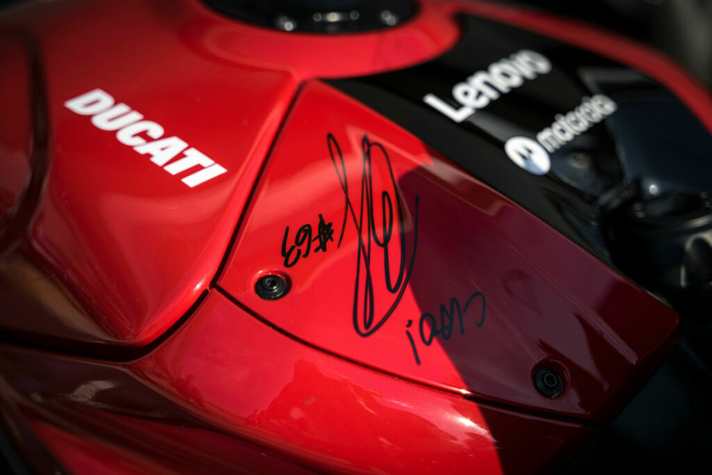 Each rider autographed their personalized machine before it was sold. Photo courtesy Ducati.