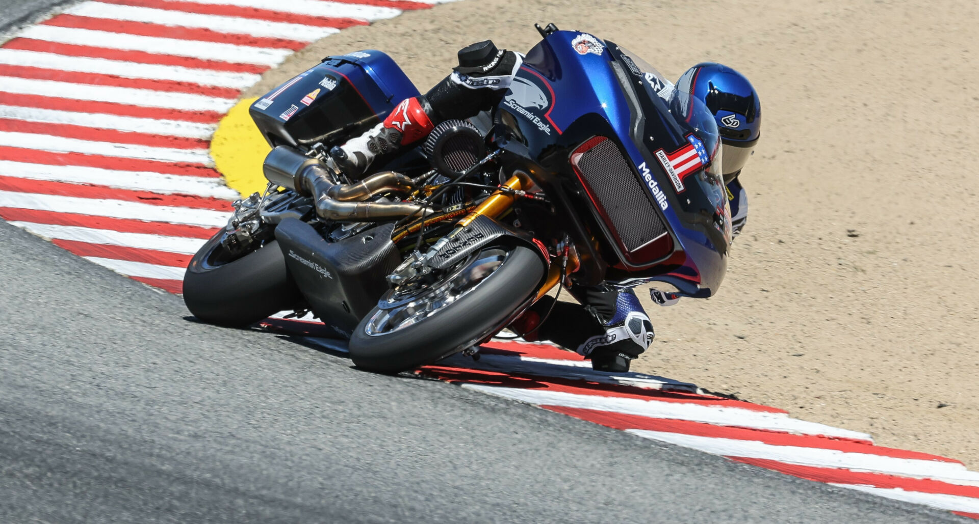 Kyle Wyman (1) won the King Of The Baggers race at Laguna Seca. Photo by Brian J. Nelson.