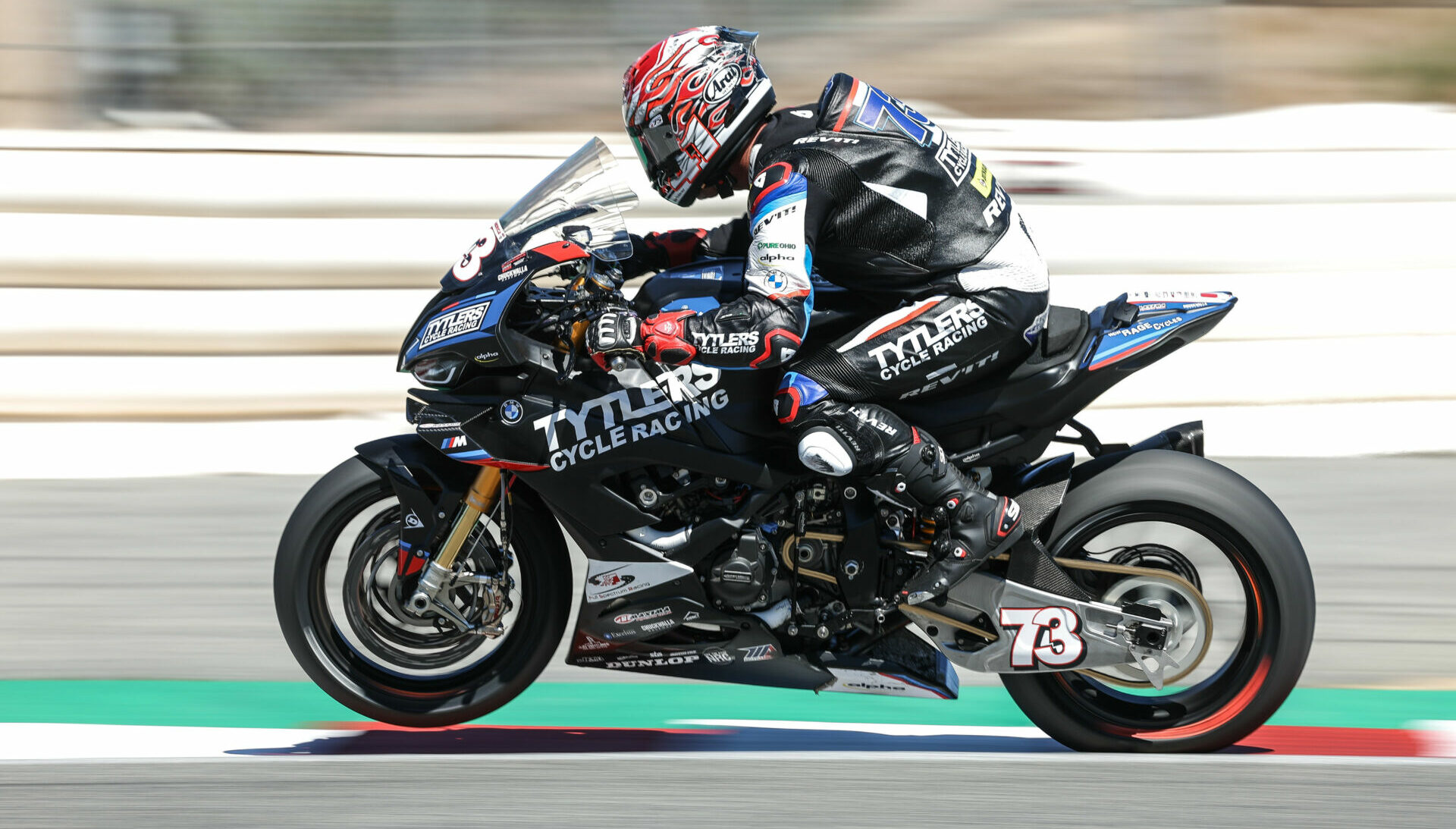 Larry Pegram (73) competed on a Tytlers Cycle Racing BMW M 1000 RR as a wild card at Laguna Seca. Photo by Brian J. Nelson, courtesy Tytlers Cycle Racing.