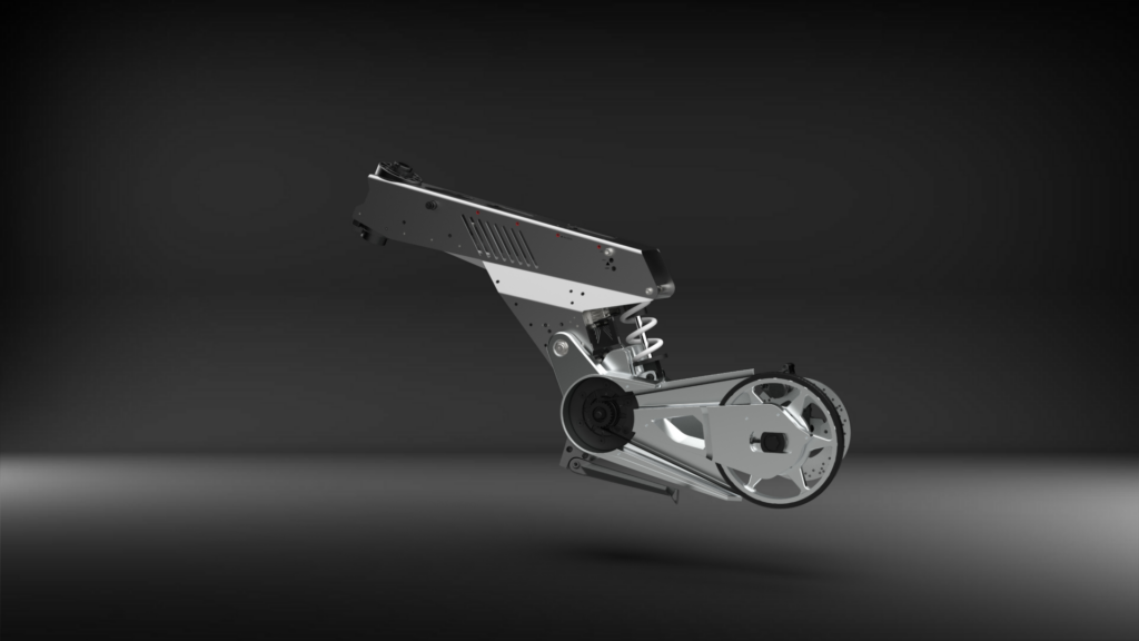 The frame and rear drive unit of the Ryvid Anthem Launch Edition. Image courtesy Ryvid.