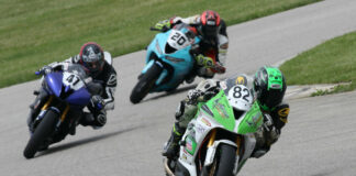 Trevor Dion (20) leads the Canadian Pro Sport Bike Championship heading into CSBK Round 2 this weekend at Calabogie Motorsports Park. Dion took a win and a third-place finish at the opening round of the season, as shown here. David MacKay (82) and Will Hornblower (47) sit third and fourth, respectively, in the standings. Photo by Rob O'Brien, courtesy CSBK/PMP.