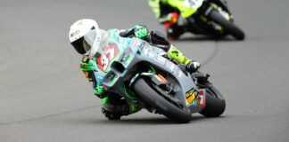 Stefano Mesa (37) set a new motorcycle lap record at recently repaved Roebling Road Raceway. Photo by Etechphoto.com, courtesy Pirelli.
