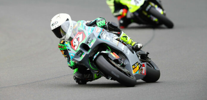 Stefano Mesa (37) set a new motorcycle lap record at recently repaved Roebling Road Raceway. Photo by Etechphoto.com, courtesy Pirelli.