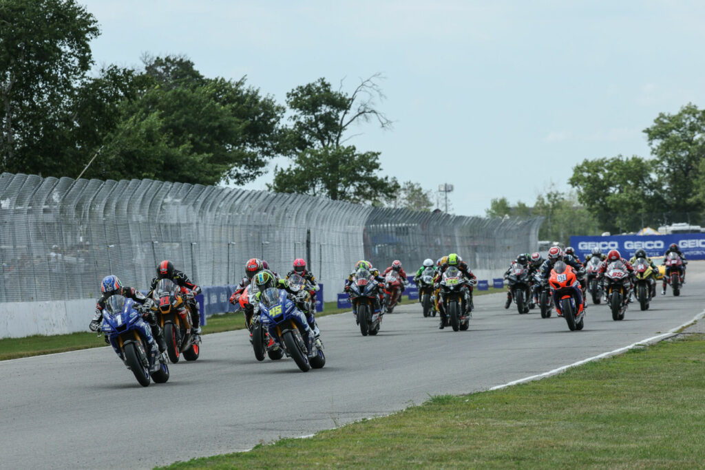 The start of MotoAmerica Medallia Superbike Race One. Photo by Brian J. Nelson, courtesy MotoAmerica.