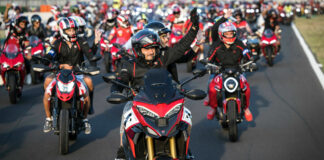 Ducati CEO Claudio Domenicali leads a parade of Ducatisti Friday, July 22 at Misano. Photo courtesy Ducati.