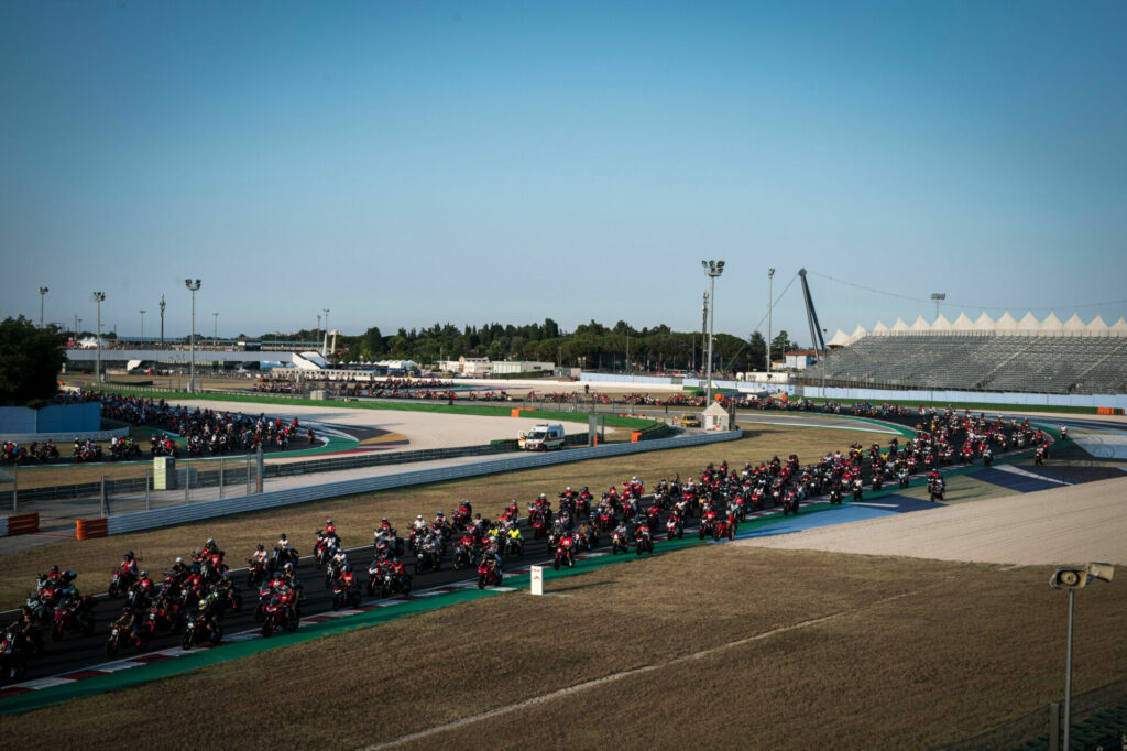 Thousands of Ducatisti participated in a parade Friday, July 22 at Misano. Photo courtesy Ducati.