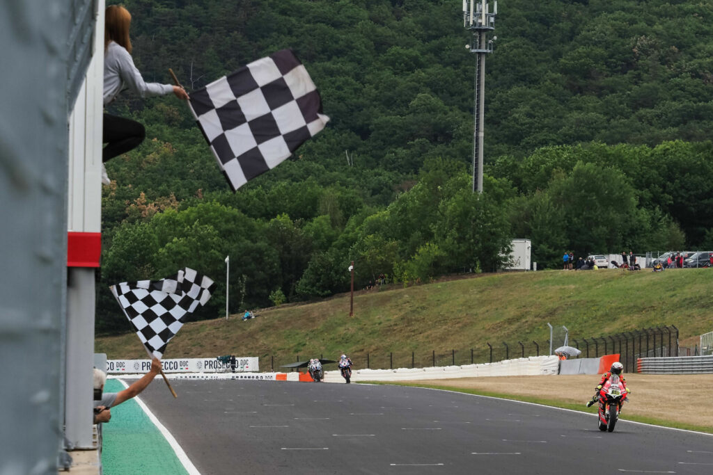 Alvaro Bautista (19) won World Superbike Race One at Most. Photo courtesy Dorna.