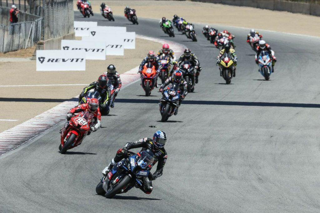Corey Alexander (23) made the Yuasa Stock 1000 class his own on Saturday with a runaway win at WeatherTech Raceway Laguna Seca. Photo by Brian J. Nelson.