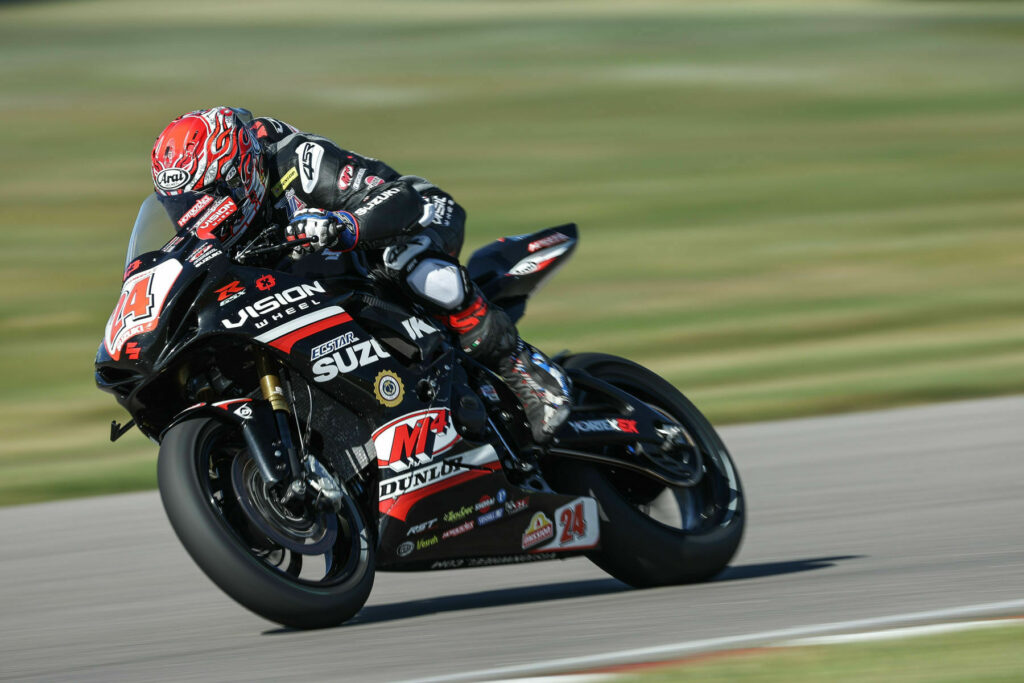 After a tough qualifying, Cory Ventura (24) was still able to place in the top-five in Race One at Brainerd. Photo courtesy Suzuki Motor USA LLC.