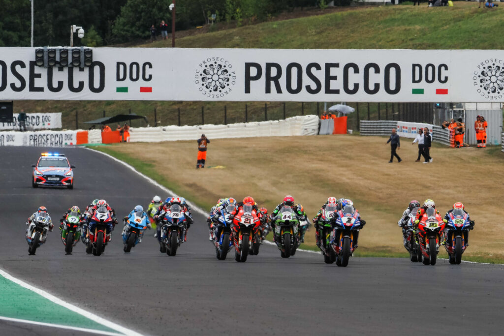 The start of World Superbike Race One at Most. Photo courtesy Dorna.