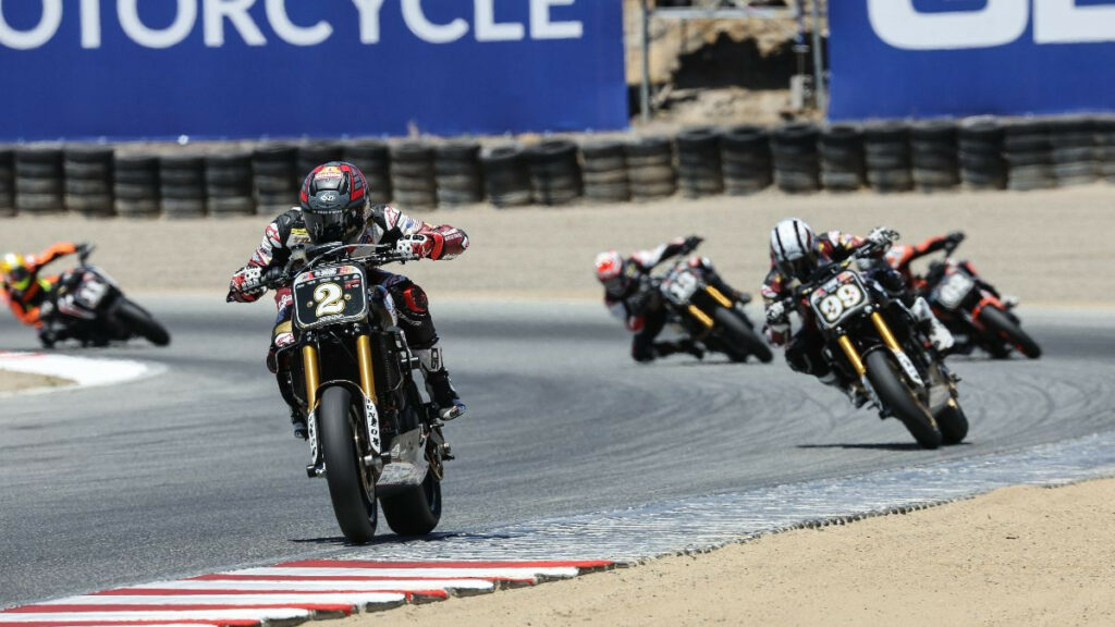 Tyler O'Hara (2) won the Roland Sands Design (RSD) Super Hooligan National Championship with his win at WeatherTech Raceway Laguna Seca. Photo by Brian J. Nelson.