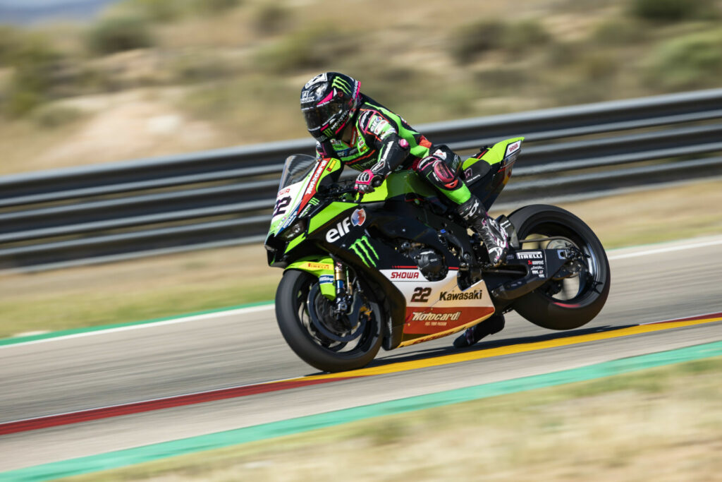 Alex Lowes (22) during a recent test at MotorLand Aragon. Photo courtesy Kawasaki.