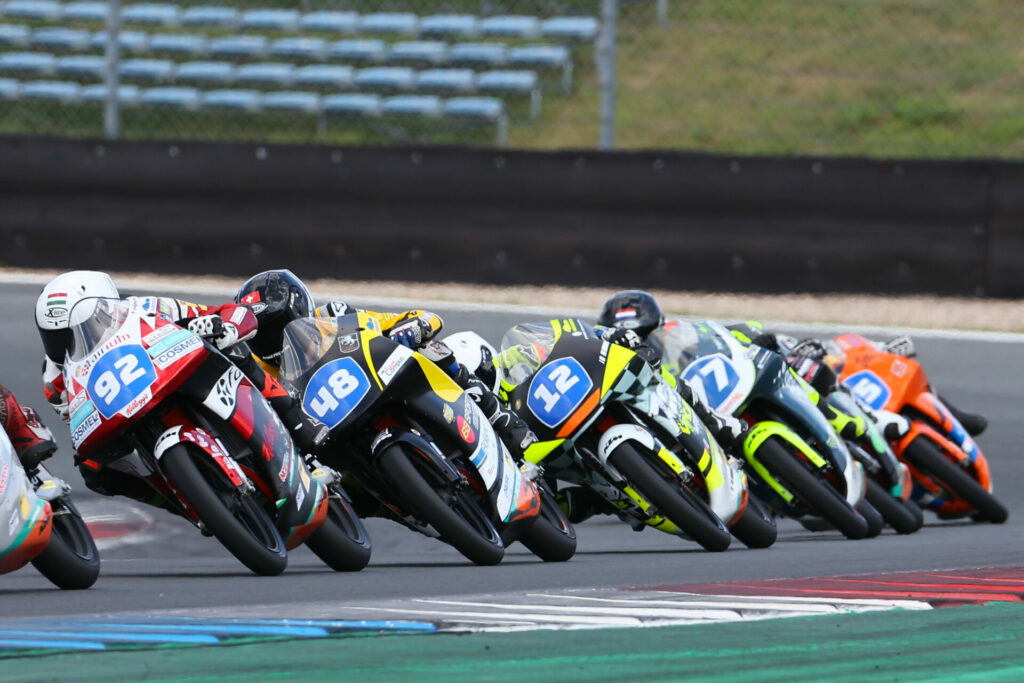 American-born Rossi Moor (92) was fourth and second in the two races at Assen, reducing his Championship point lead from 31 to 14 points with two races remaining. Photo courtesy NTC.