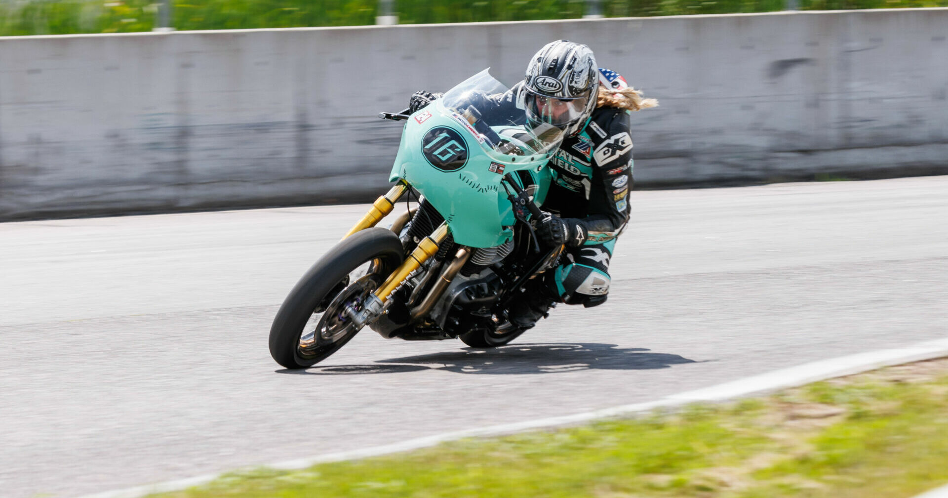 Kayleigh Buyck (16) won the MotoAmerica Royal Enfield Build. Train. Race. (BTR) race at Brainerd International Raceway. Photo courtesy Royal Enfield North America.