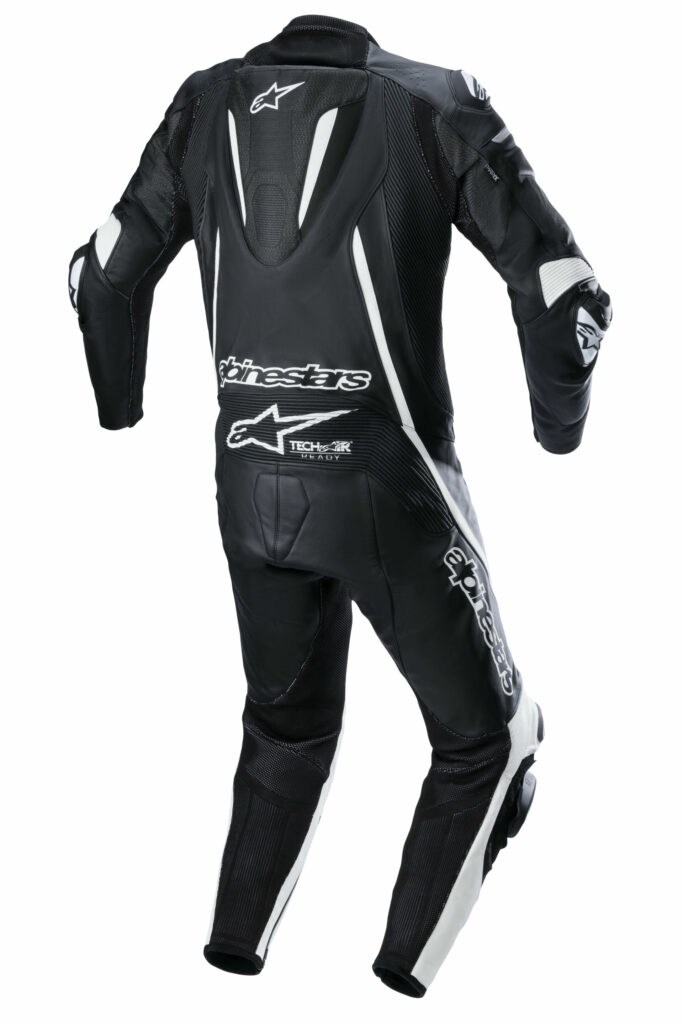 The rear view of an Alpinestars Fusion one-piece leather suit. Image courtesy Alpinestars.