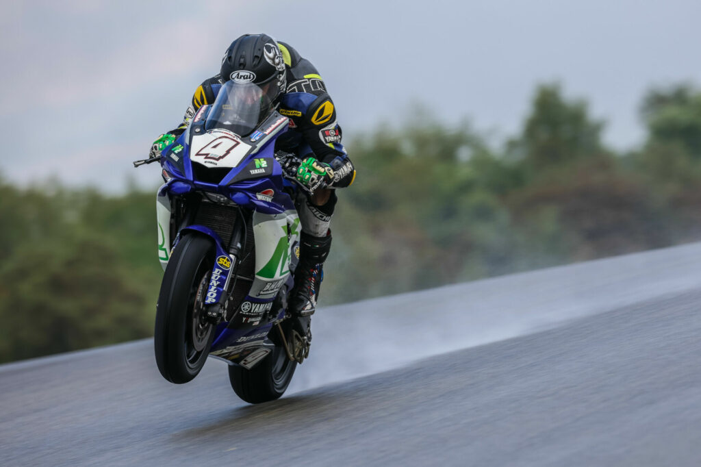 Josh Hayes (4), as seen during the wet warmup session on Sunday morning. Photo by Brian J. Nelson, courtesy N2 Racing.