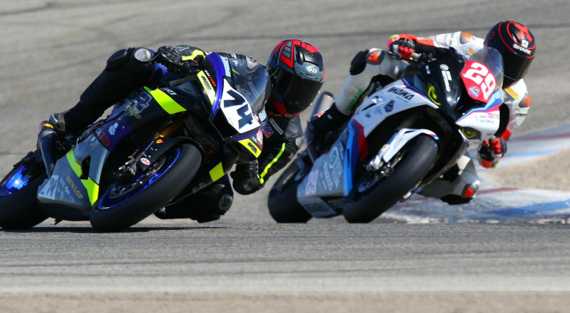 Bryce Prince (74) and Jack Bakken (29) battle for the lead in the CRA RiderzLaw Gold Cup race at Buttonwillow Raceway Park. Photo by CaliPhotography.com, courtesy CRA.