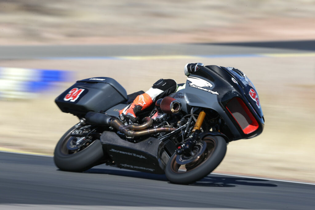 Both Kyle and Travis Wyman have won MotoAmerica Mission King Of The Baggers races, and Cody has worked behind the scenes as a test rider. Photo courtesy Harley-Davidson.