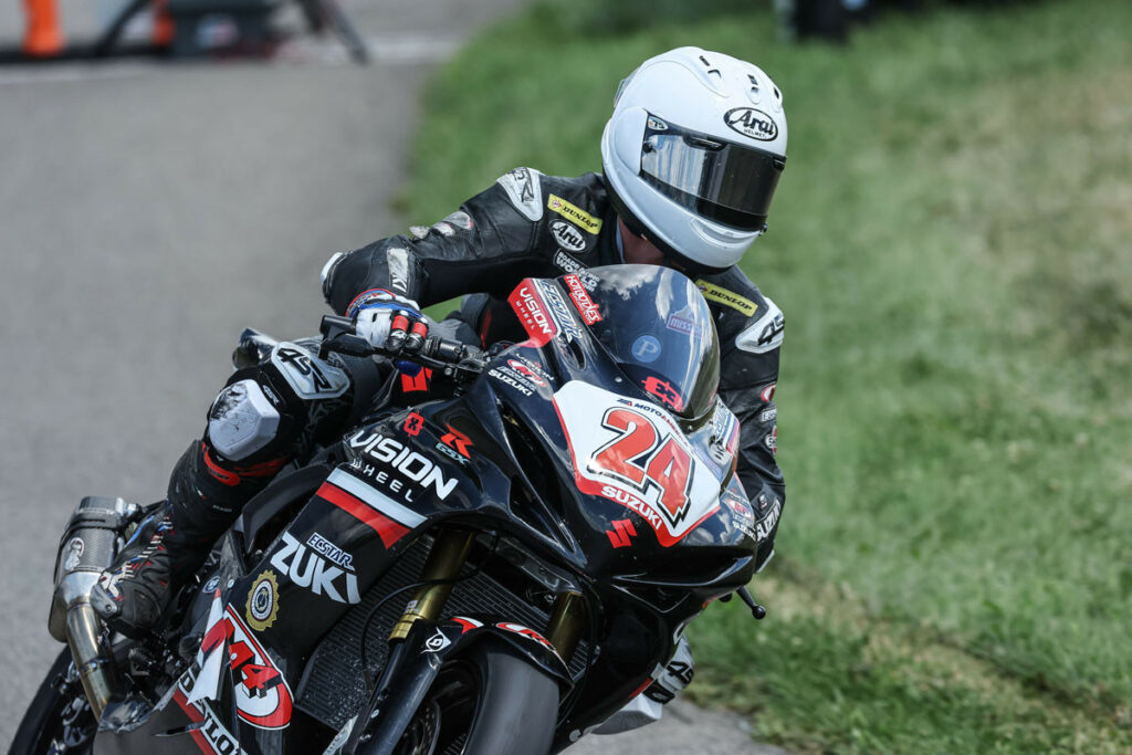 With an eighth-place finish in Race Two, Cory Ventura (24) is happy to leave Pittsburgh healthy. Photo by Brian J. Nelson, courtesy Suzuki Motor USA, LLC.
