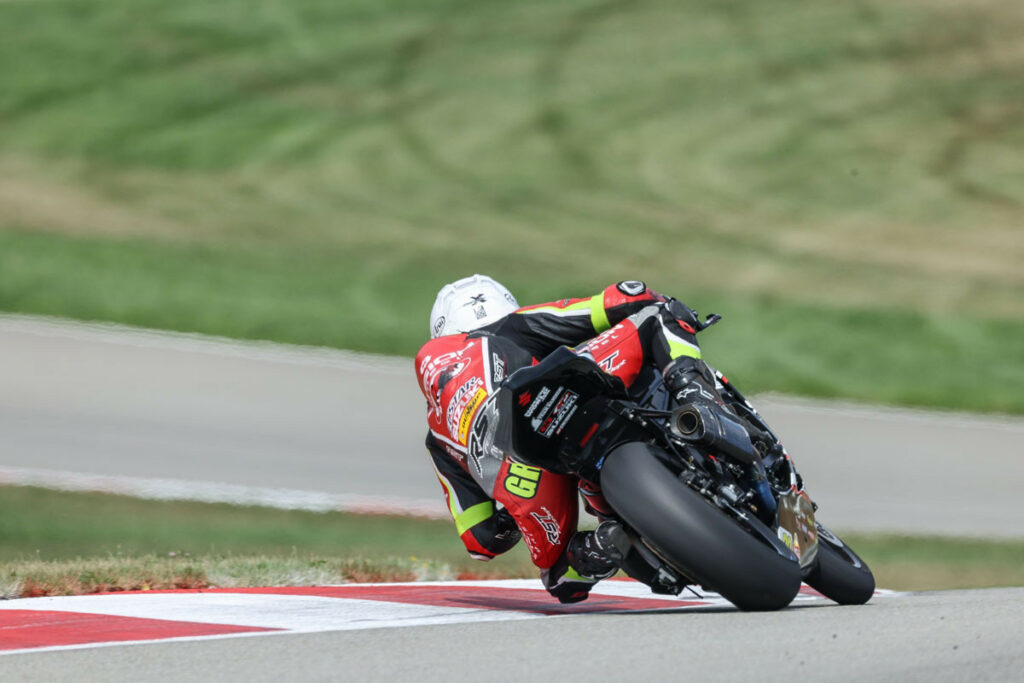 Liam Grant (90) continues to learn to ride his new generation Supersport GSX-R750. Photo by Brian J. Nelson, courtesy Suzuki Motor USA, LLC.