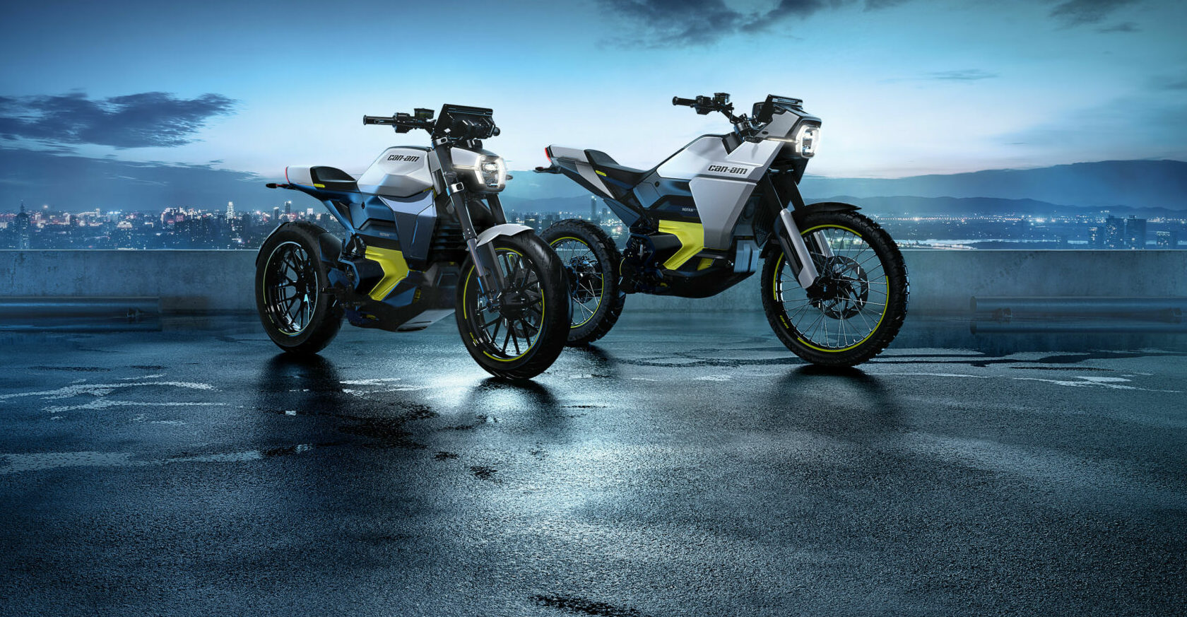 The all-electric Pulse roadster and Origin adventure motorcycles will mark Can-Am's return to the two-wheel market in 2024. Photos courtesy BRP.