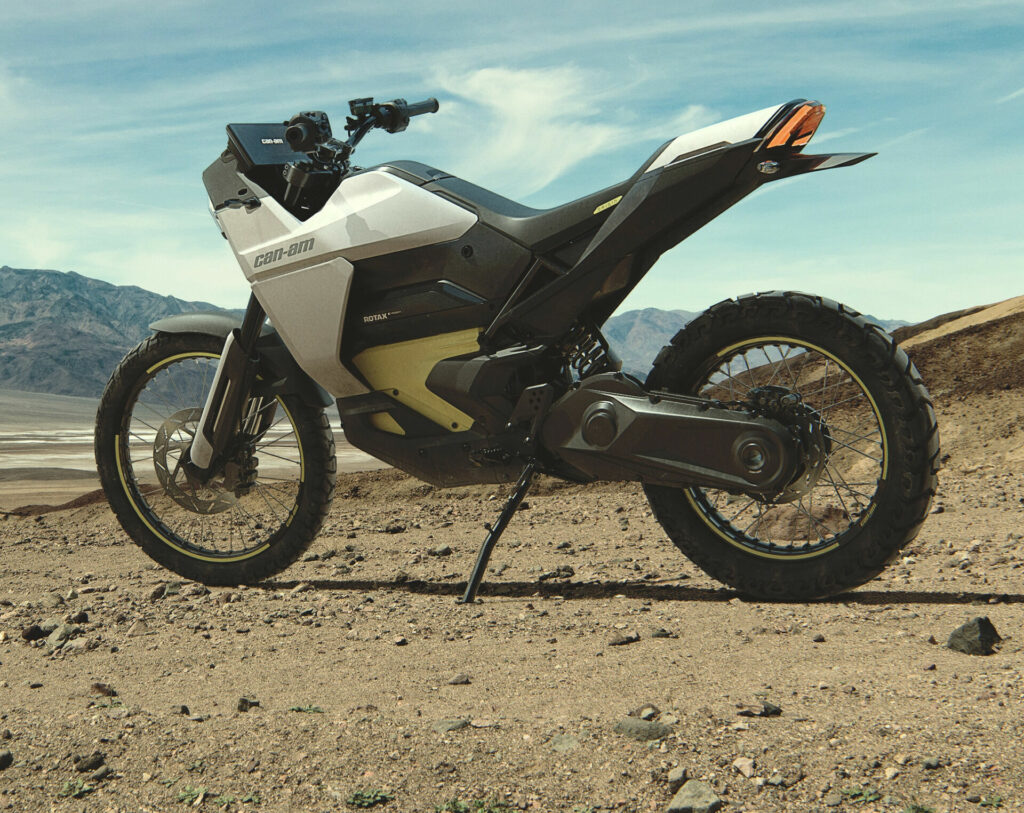 Both the Pulse and the Origin (seen here) use a proprietary battery as well as a completely enclosed final drive. Can-Am officials wouldn't reveal whether it is chain or belt drive. Photo courtesy BRP.