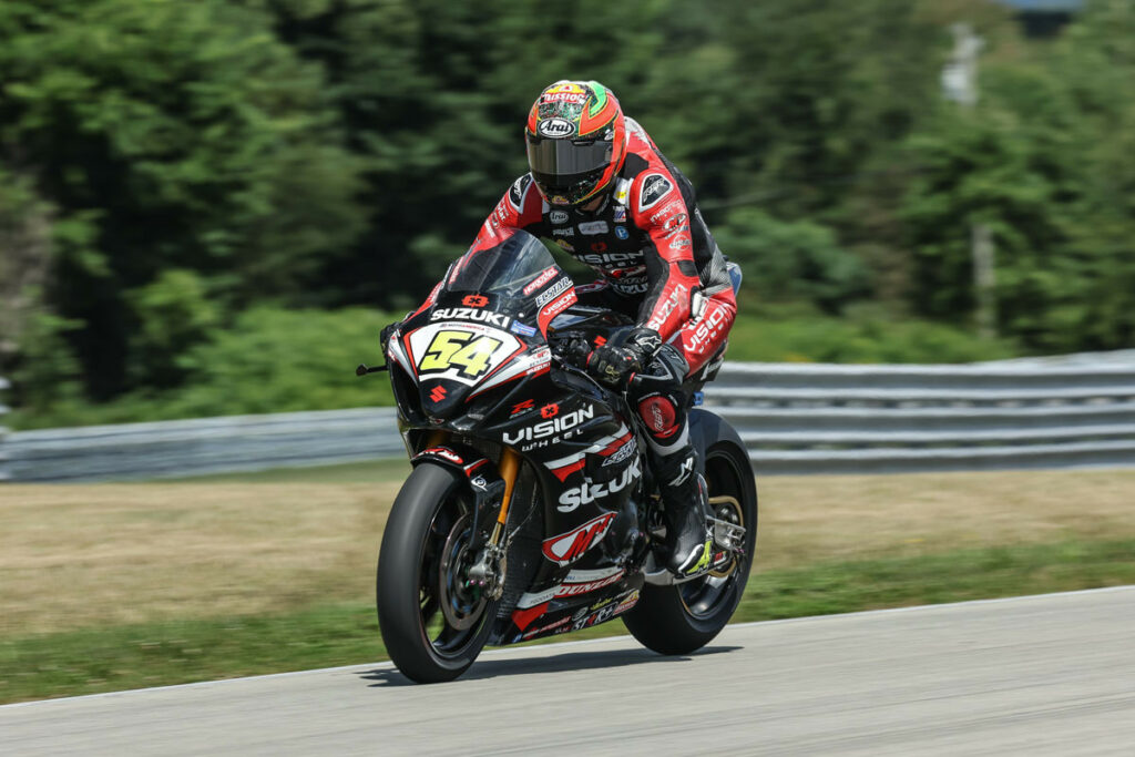 After a disappointing Race One, Richie Escalante (54) bounced back with a sixth-place finish. Photo by Brian J. Nelson, courtesy Suzuki Motor USA, LLC.