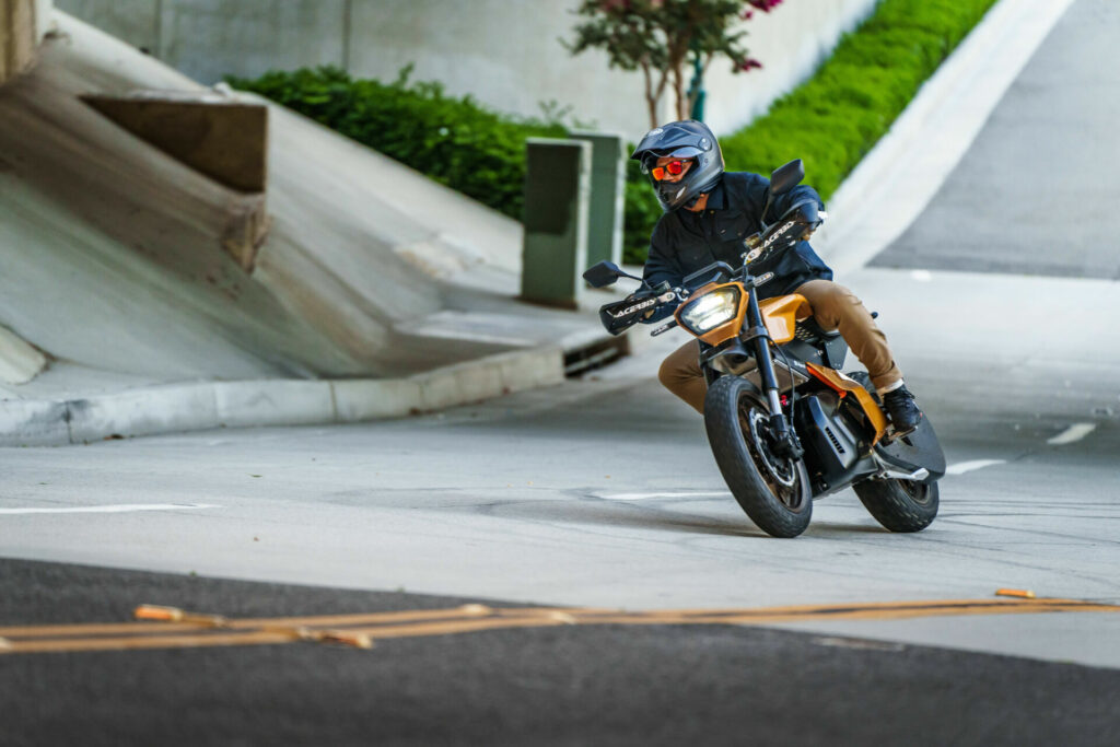 A Ryvid Anthem electric motorcycle at speed. Photo courtesy Ryvid.