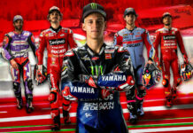 Reigning MotoGP World Champion Fabio Quartararo (center) will look to defend his Championship point lead over (from left) Johann Zarco, Francesco Bagnaia, Enea Bastianini, and Jack Miller this coming weekend at the new-look Red Bull Ring. Image courtesy Dorna.